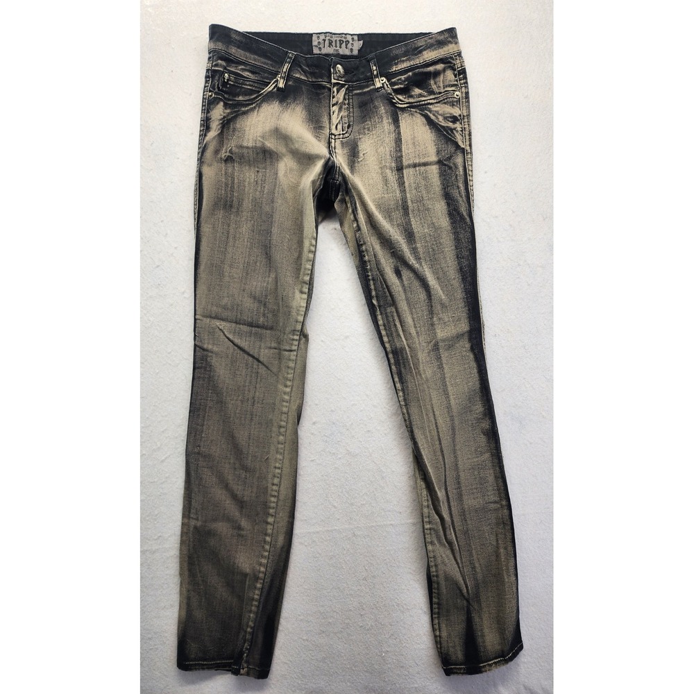 Tripp NYC Acid Wash Skinny Jeans Skull Hardware Bleach Effect Grey Black 7 - Picture 7 of 11